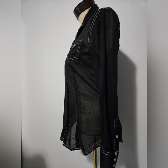 Stetson Sheer Black Shirt with White Stitching. Size Small - Picture 5 of 10